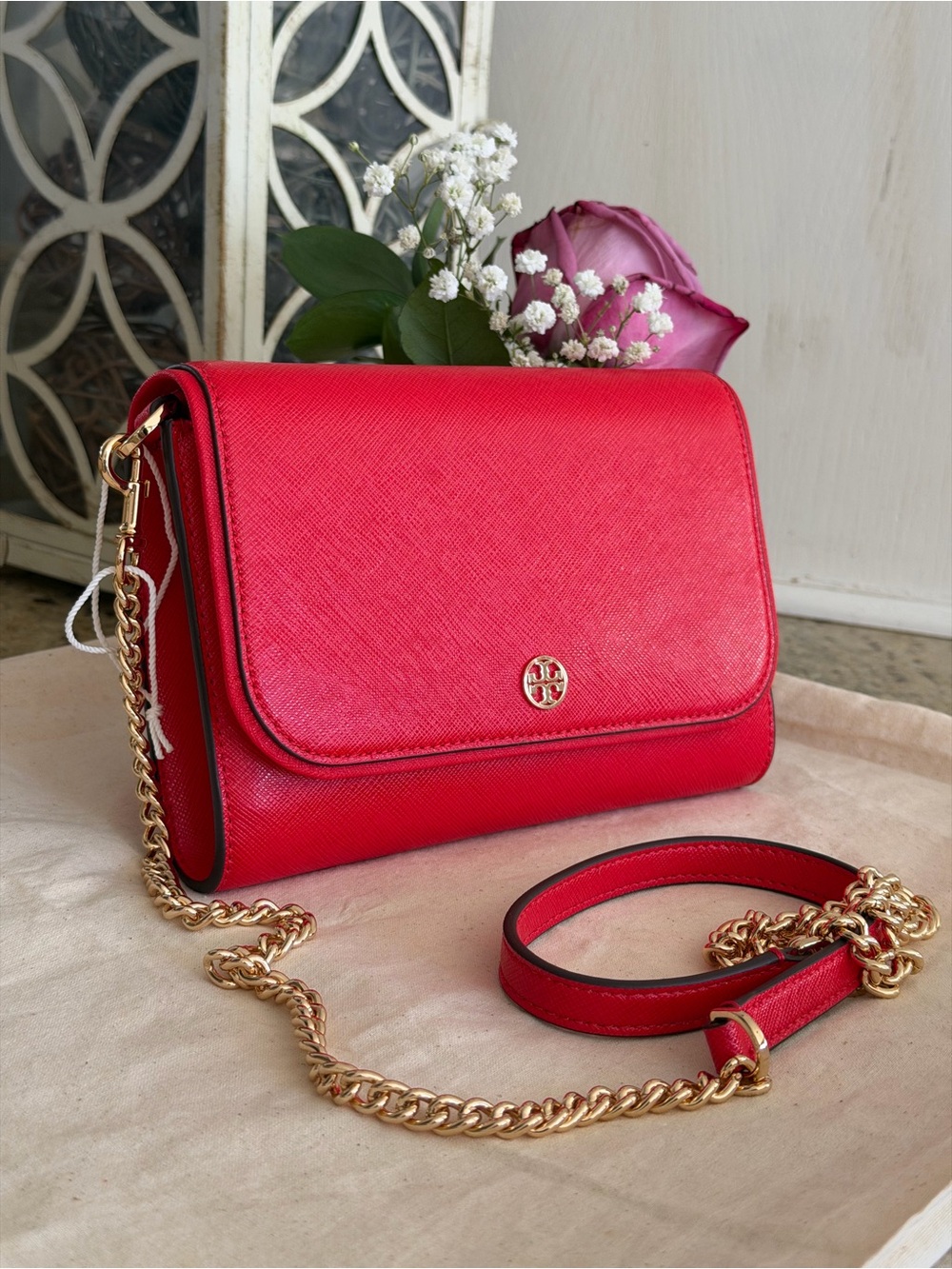 New Tory Burch Chain Wallet Scarlatti Color
